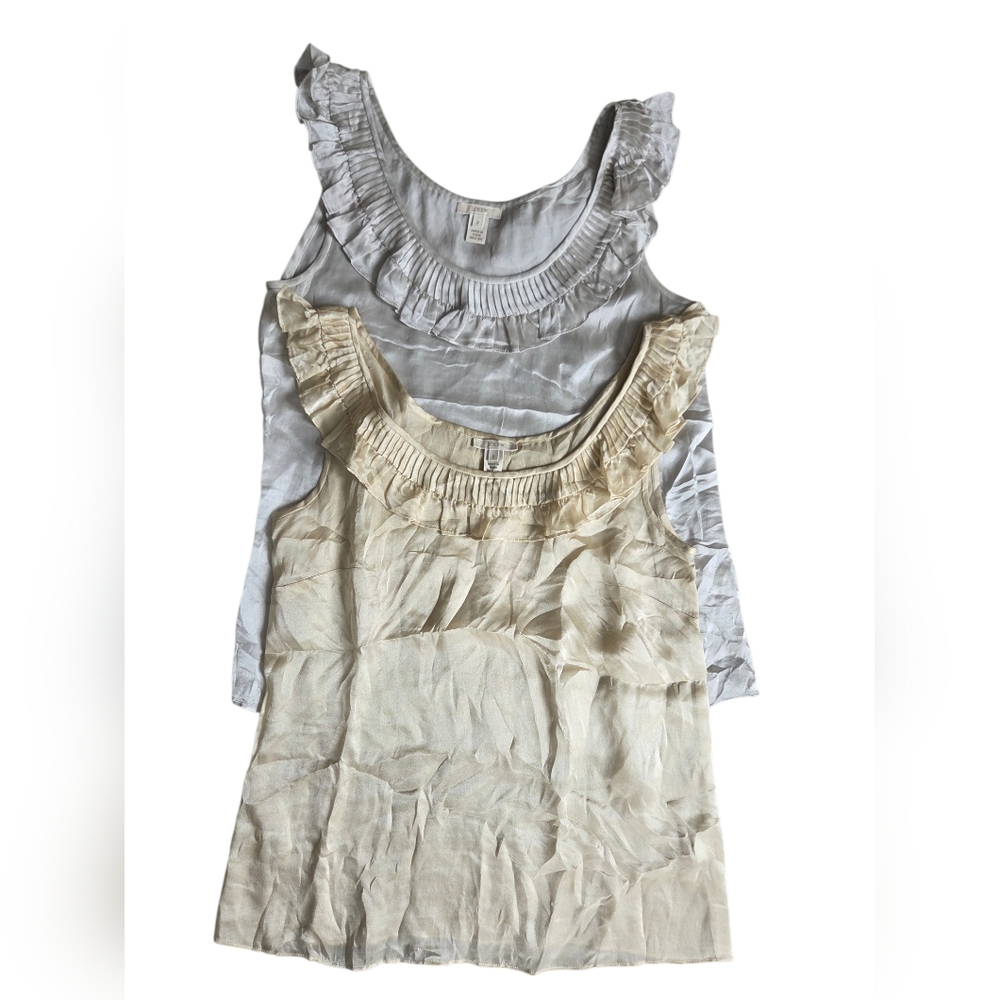 J. Crew 100% Silk Tank Sleeveless Blouse in Cream Grey Bundle